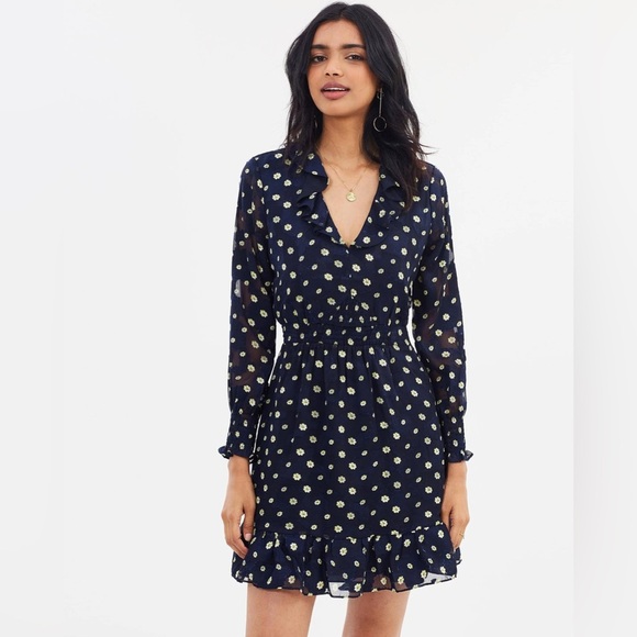Whistles Aggie Navy Daisy Print Ruffle Dress Size 4 - Picture 13 of 15
